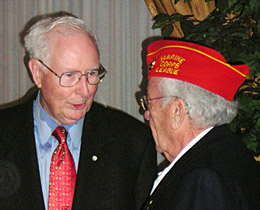 MajGen. Herbert L Wilkerson USMC Ret. accepts cover from CC Bob Stanley.